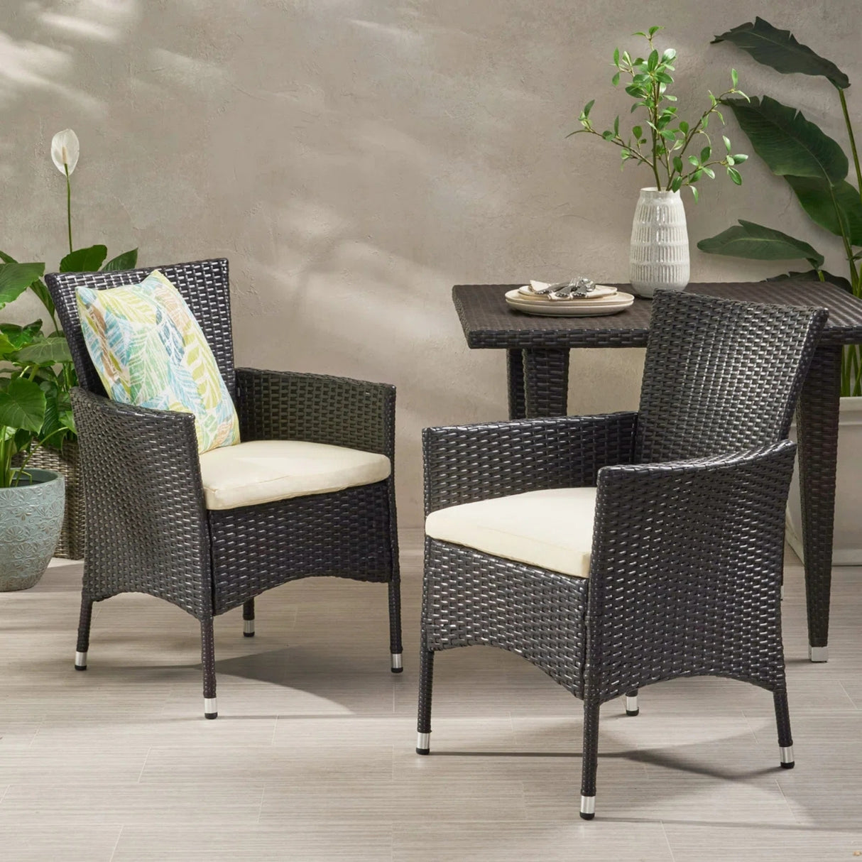 2-Piece Outdoor Rattan Wicker Patio Dining Chairs