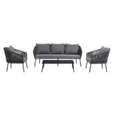 Outdoor Rope 5-Seater Patio Sofa Set with Glass Top Table (Grey)