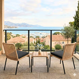 Outdoor Wicker 3-Piece Patio Furniture Set with Wooden Top Table