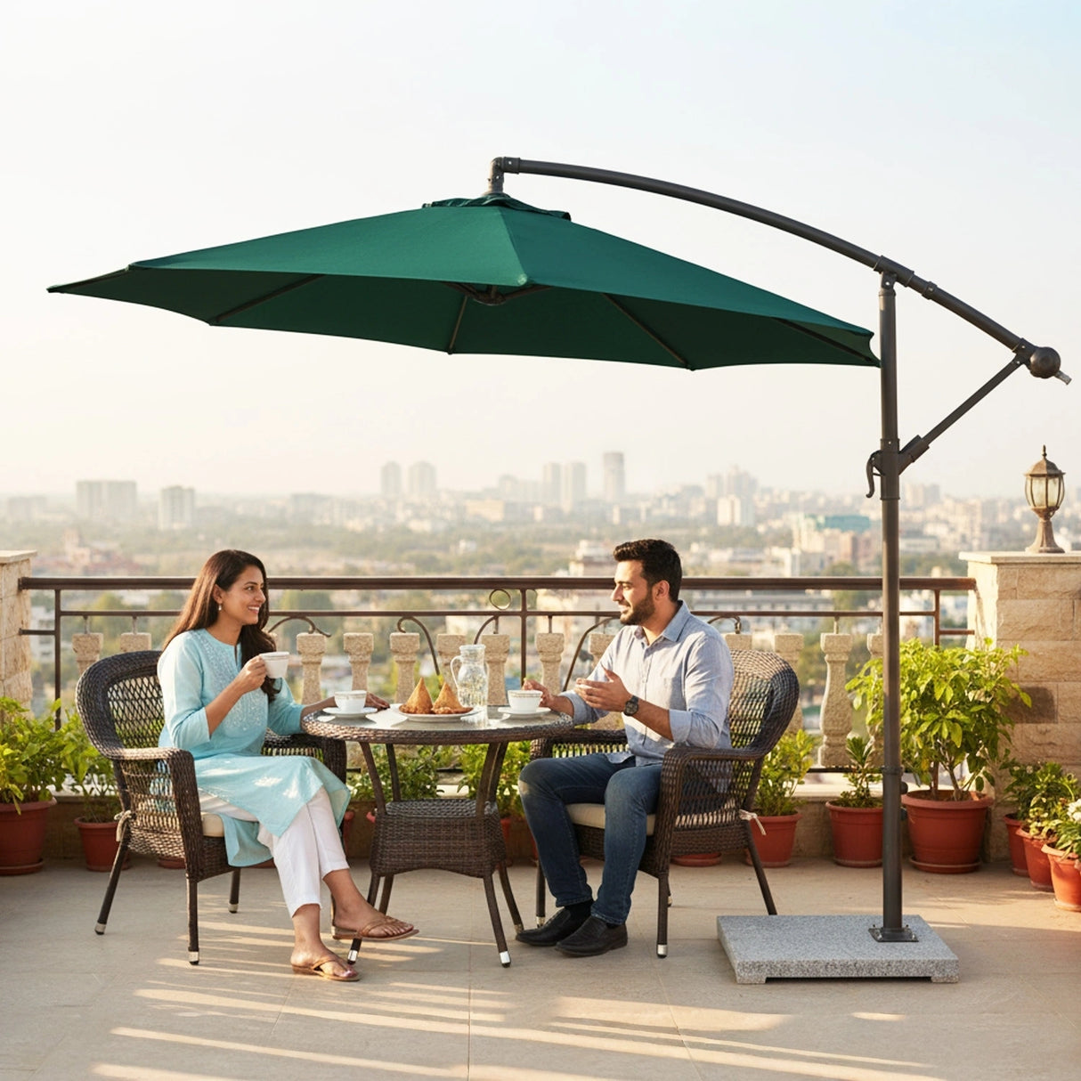 9 Ft Outdoor Offset Cantilever Patio Umbrella with Marble Base