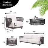Outdoor Rope 4 Seater Sofa Set With Glass Top Tables