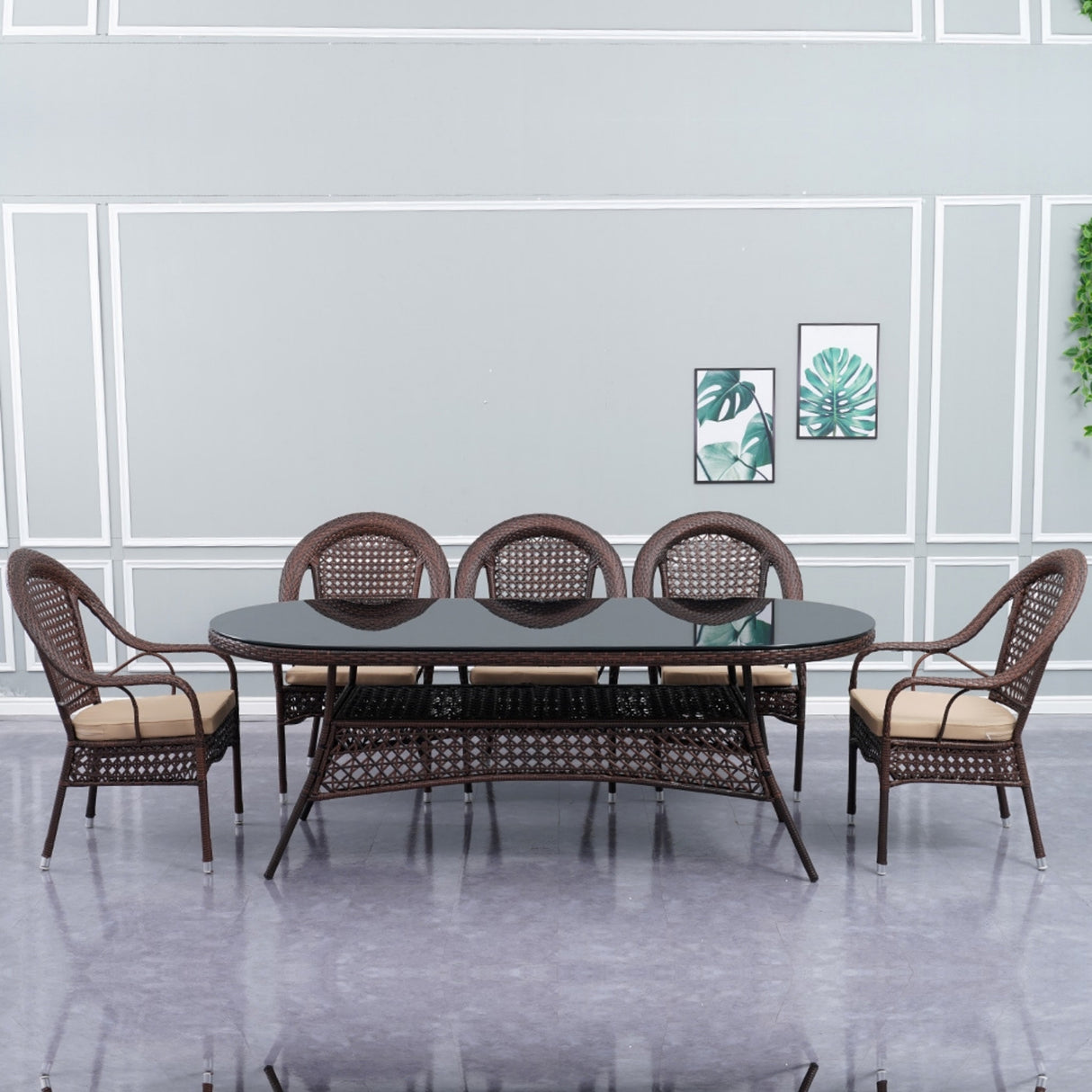 Outdoor All-Weather Resistant Rattan Wicker 7-Piece Dining Set