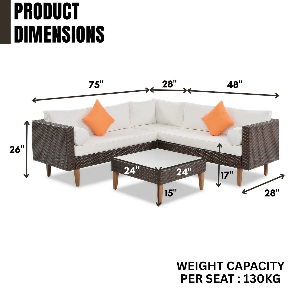 3-Pieces Outdoor Wicker L-Shape Sofa Set