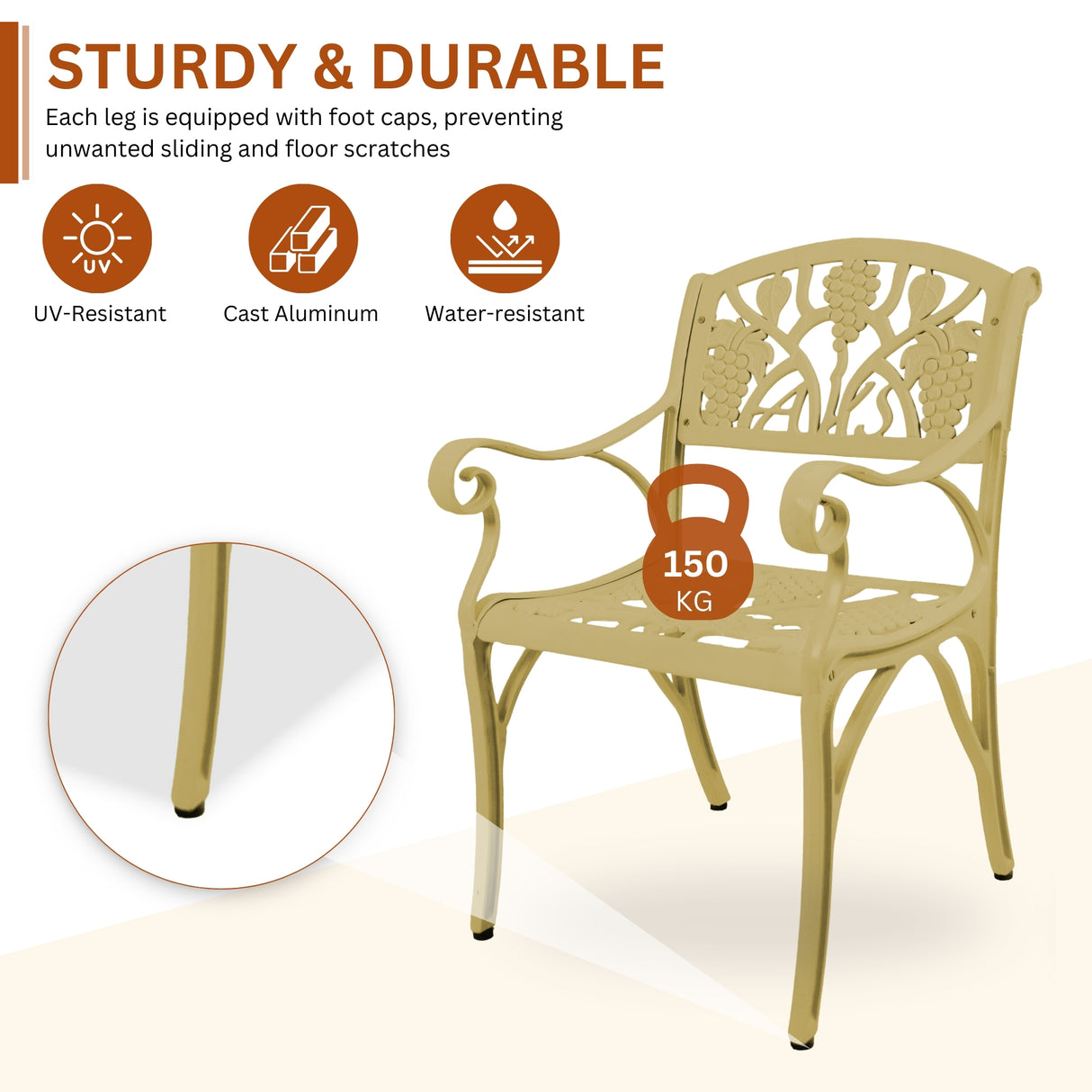 Outdoor Cast Aluminium 5-Piece Patio Bistro Set (Beige)