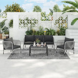 Outdoor Rope 5-Seater Sofa Set With Glass Top Table