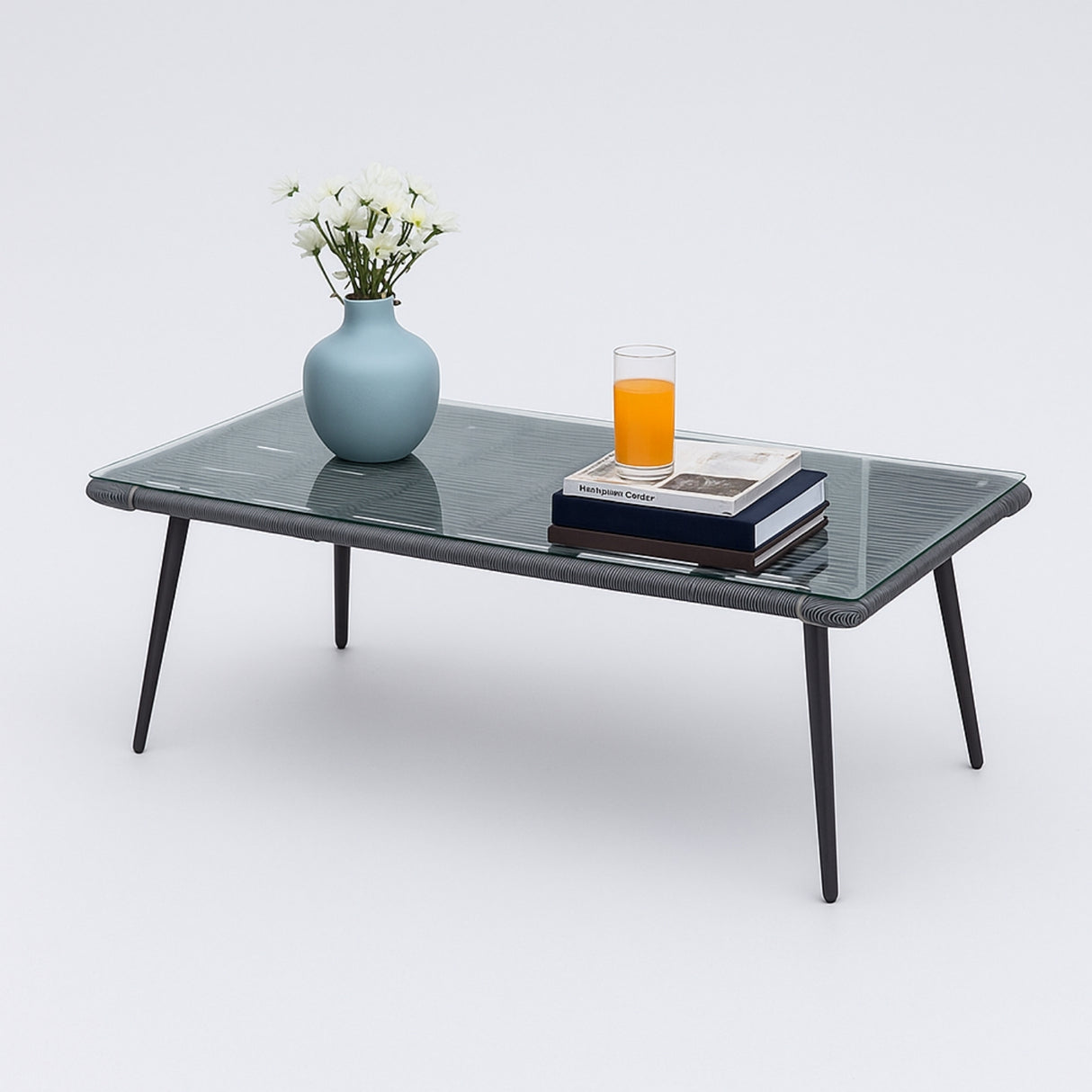 Outdoor Grey Rope 7-Seater Sofa Set With Glass Top Table