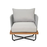Outdoor 6-Piece Rope Woven Conversation Sofa Set with Wooden Top Table