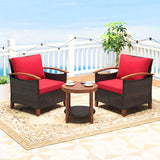 3-Piece Outdoor Wicker Patio Conversation Set (Dark Brown & Red)