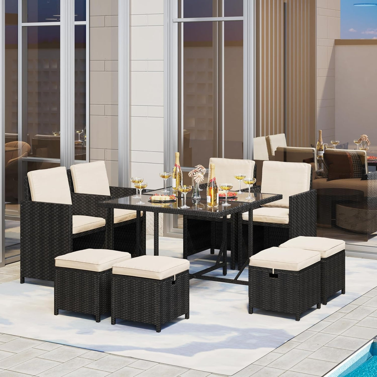 9-Piece Outdoor Patio Rattan Dining Set