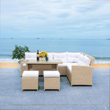 5-Piece Wicker Patio Conversation Set (Beige/White)