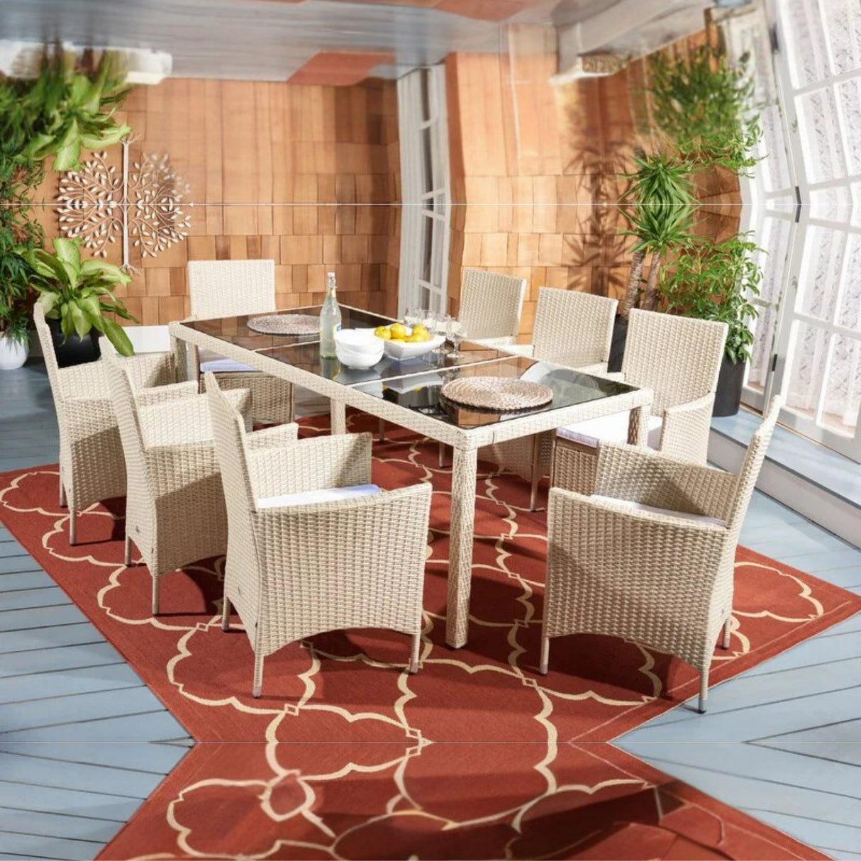 9-Piece Outdoor Rattan Wicker Dinning Table Set