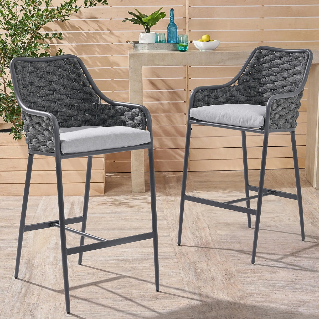 2-Piece Outdoor Rope Bar Chairs – Stylish Comfort Built to Last