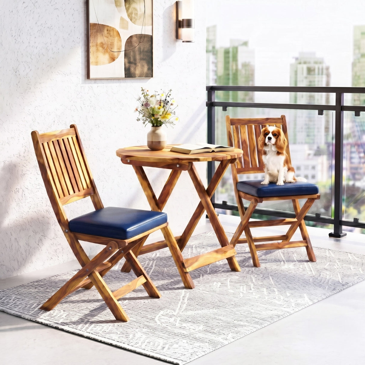 Acacia Wood Foldable Outdoor Bistro Set – 2 Chairs & Round Table