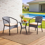 3 Piece Outdoor Wicker Patio Furniture Set (Silver & Cream)