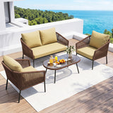 Outdoor 4 Seater Rope Conversation Sofa Set (Brown & Cream)