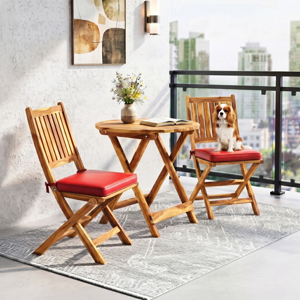 Acacia Wood Foldable Outdoor Bistro Set – 2 Chairs & Round Table