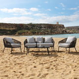 4-Piece Outdoor Rope Patio Sofa Set (Black & Off-White)