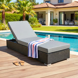 Outdoor All-Weather Rattan Wicker Lounger (Black & Grey)