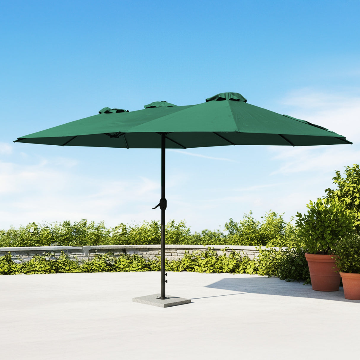 15FT Double-Sided Outdoor Patio Umbrella with Granite Base (Green)