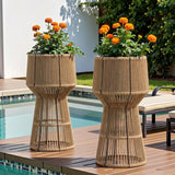 Devoko Outdoor Rope Planter Stand Set (Beige)