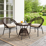 Outdoor Rope 3 Piece Patio Bistro Set (Dark Brown & Cream)