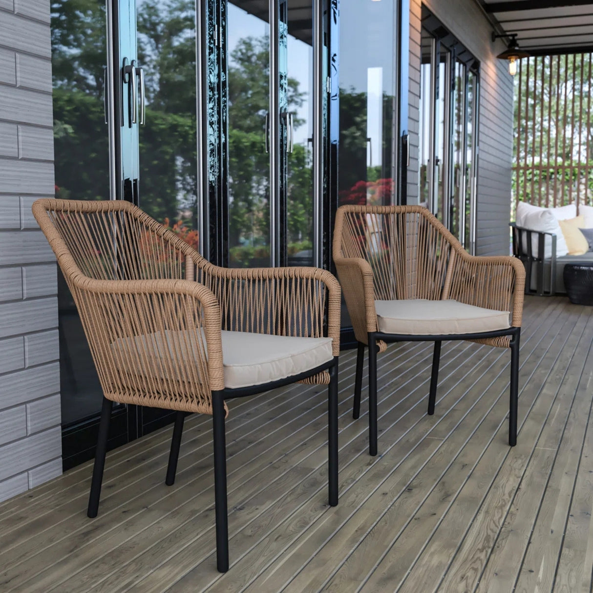 2-Piece Outdoor Rope Patio Dining Chairs