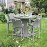 7-Piece Outdoor Rattan Wicker Bar Set with Round Glass Top Table