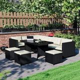 6-Piece Outdoor Wicker Patio Dining Set – Black/Cream
