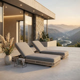 Outdoor Rope Lounger Set of 2 with Adjustable Backrest (Beige & Grey)