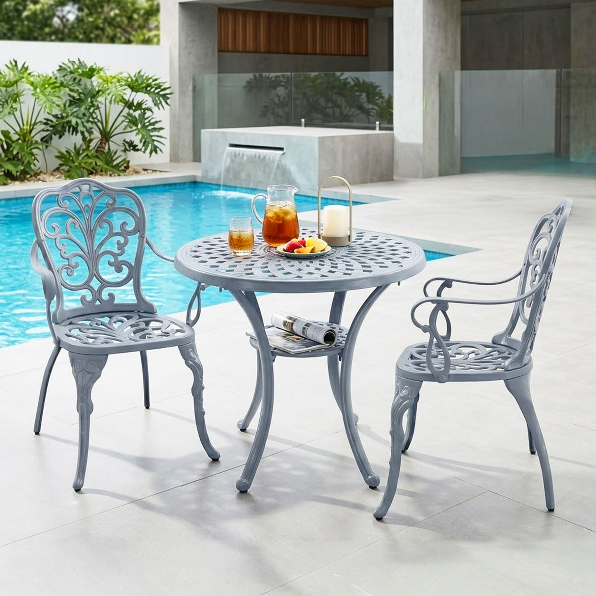 Outdoor 3-Piece Cast Aluminum Bistro Set (Grey)
