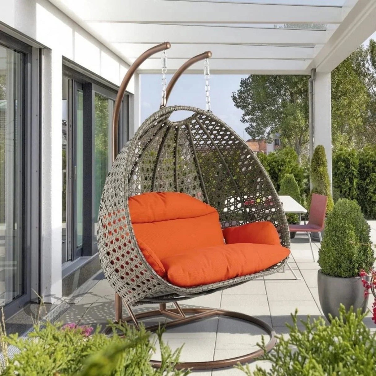 Double Seater Hanging Swing Chair (Dark Brown/Orange)