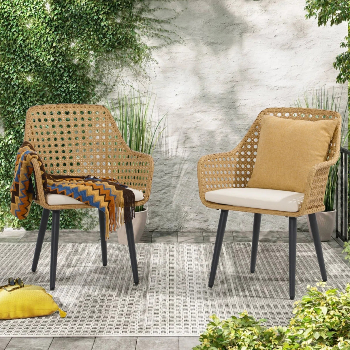 2-Piece Outdoor Rattan Wicker Patio Dining Chairs