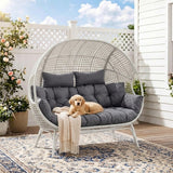 Outdoor Rattan Wicker Double Seater Egg Chair (White & Grey)