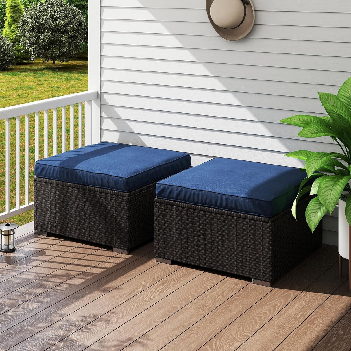 Outdoor Rattan Wicker 2-Piece Ottoman Set