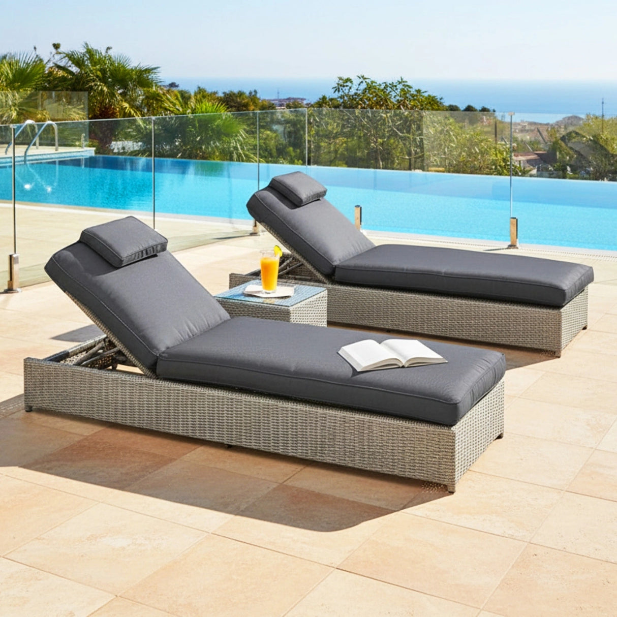 Outdoor Wicker Lounge Chairs Set of 2 With Side Table