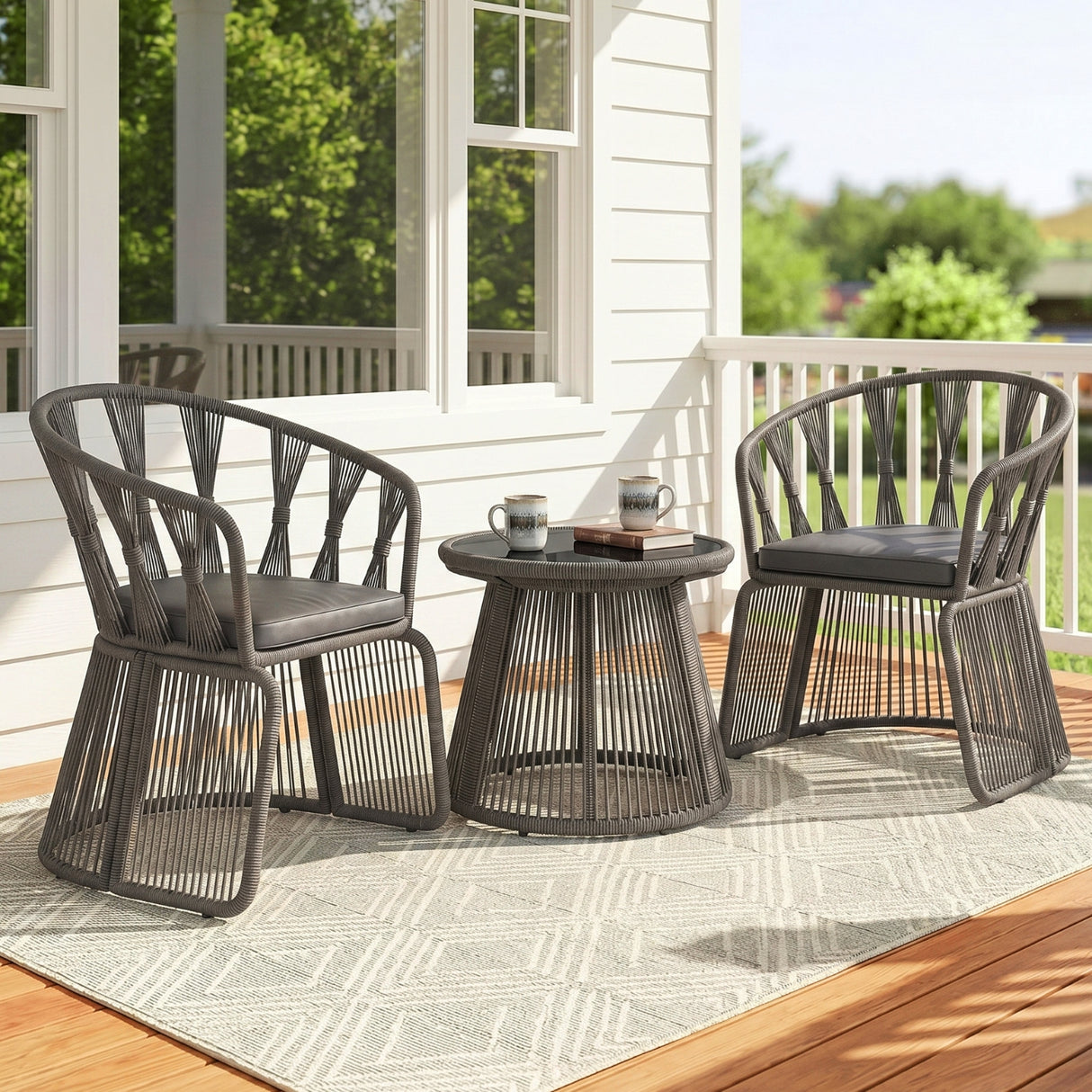 Outdoor Rope 3-Piece Patio Set (Grey & Dark Grey)