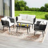 Outdoor Rope 4 Seater Conversation Furniture Set (Black & White)