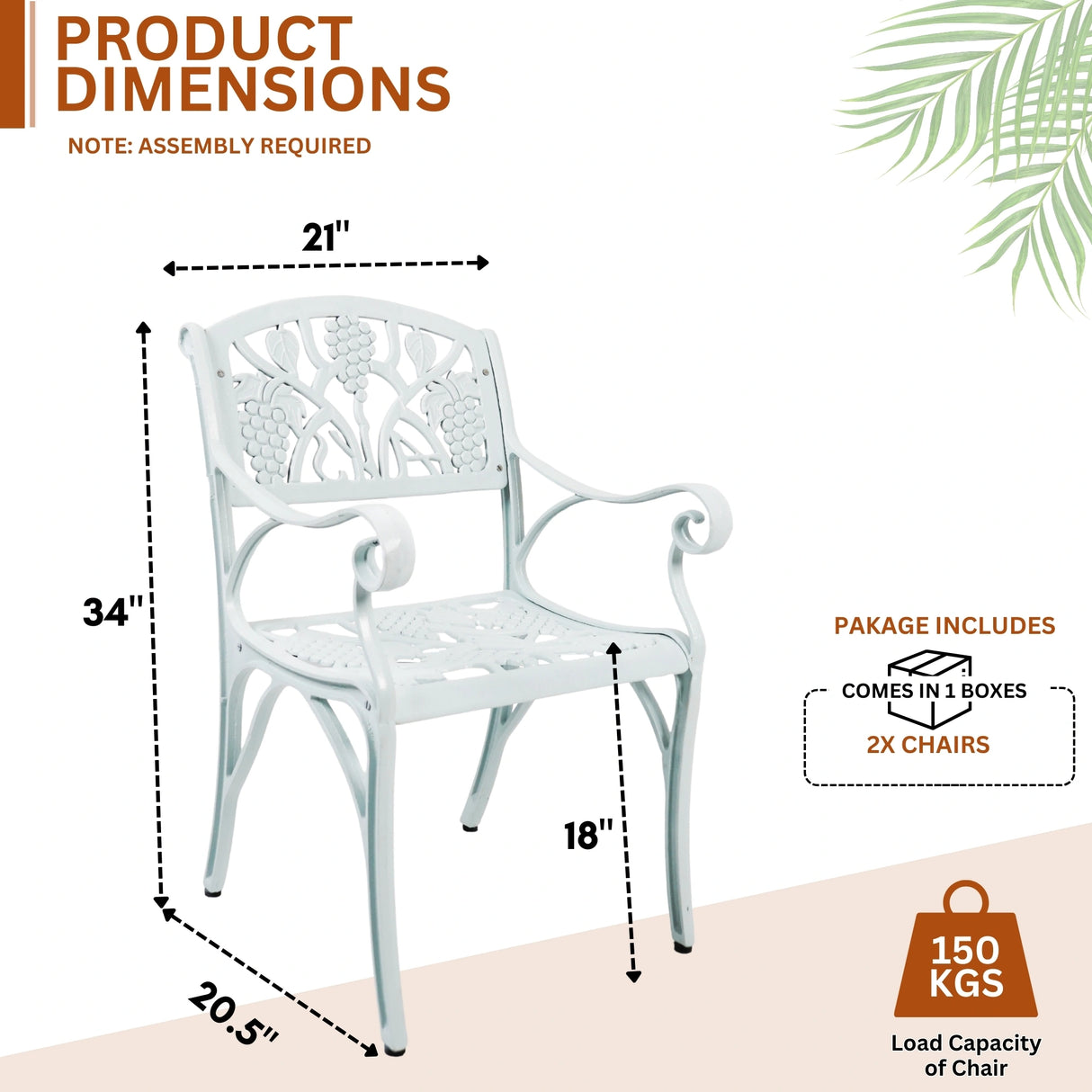 Outdoor Cast Aluminum 2 Chairs Patio Bistro Set (White)