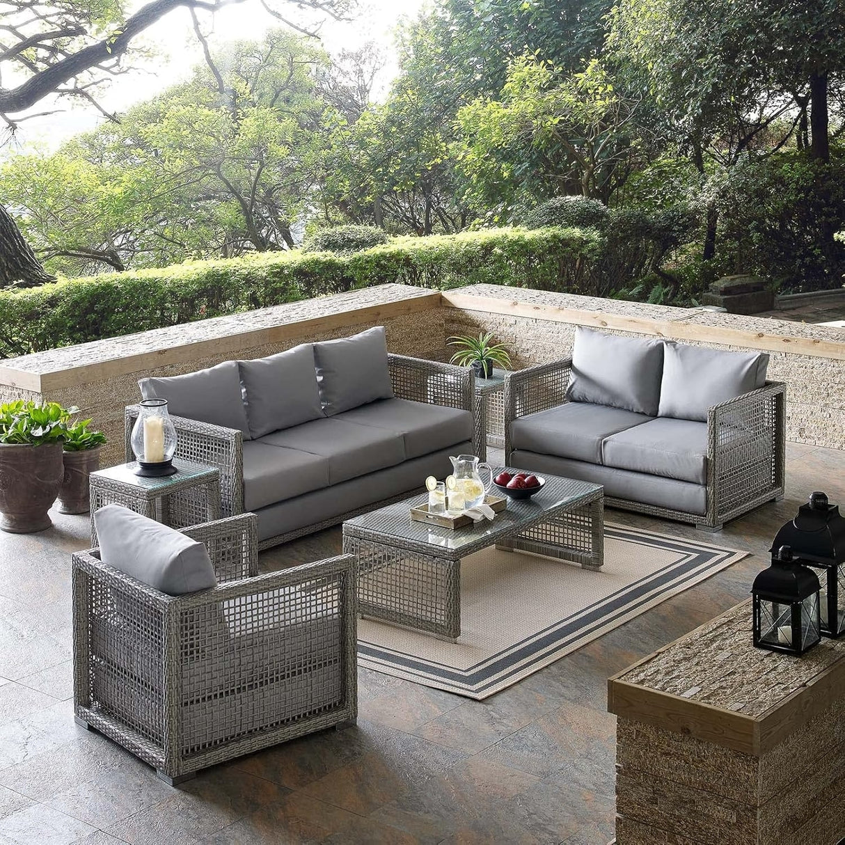 Outdoor Wicker Woven 6 Pieces Sectional Patio Furniture Set