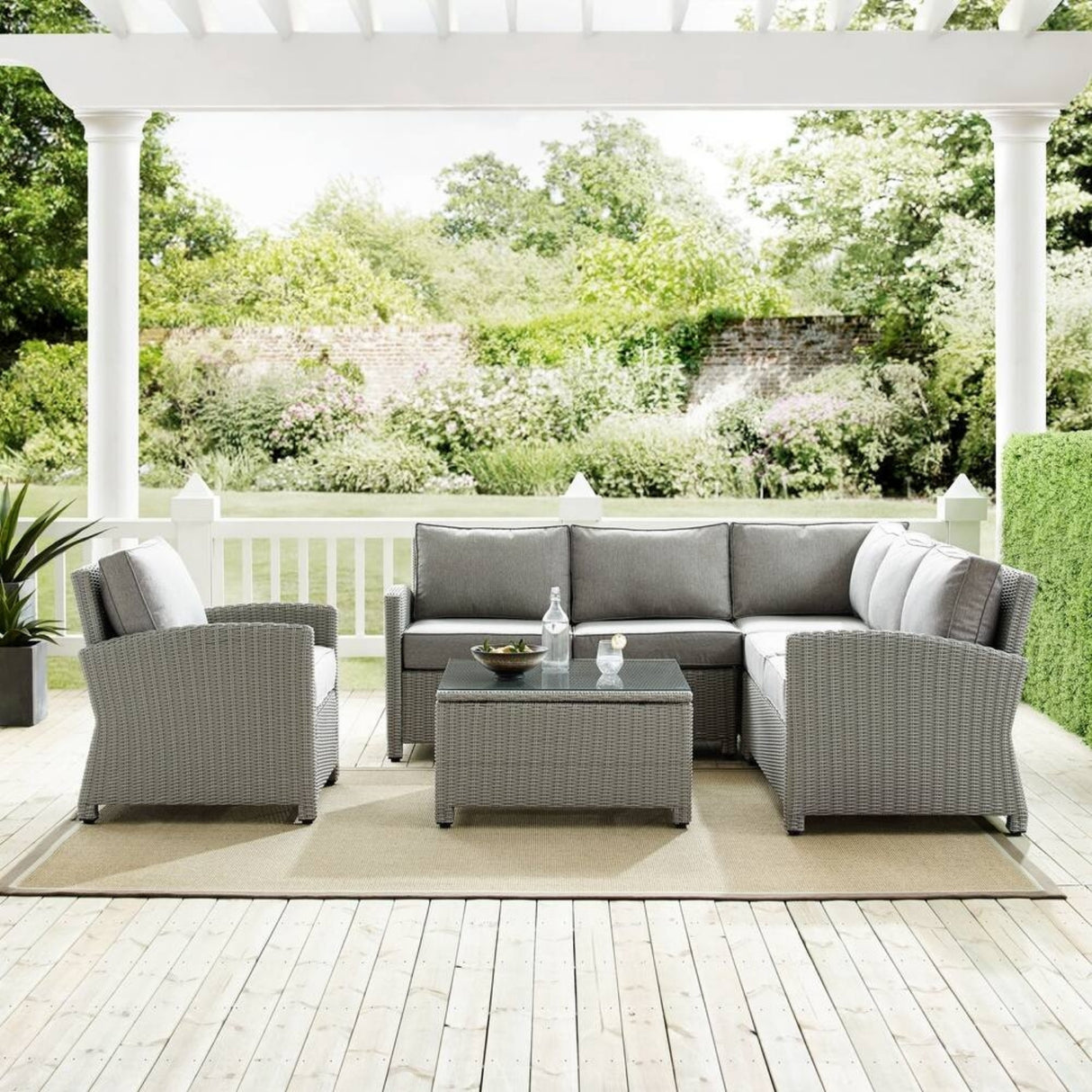 L-Shape Outdoor Wicker Sofa Set
