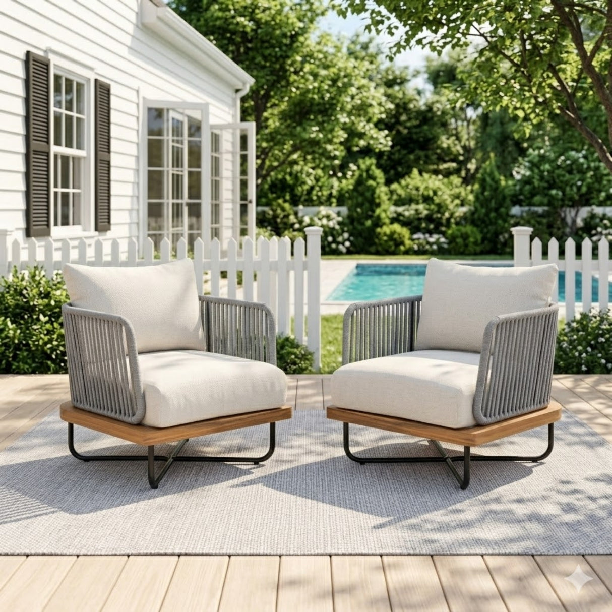 Premium All-Weather Outdoor Rope Sofa Chairs Set (Grey & Cream)
