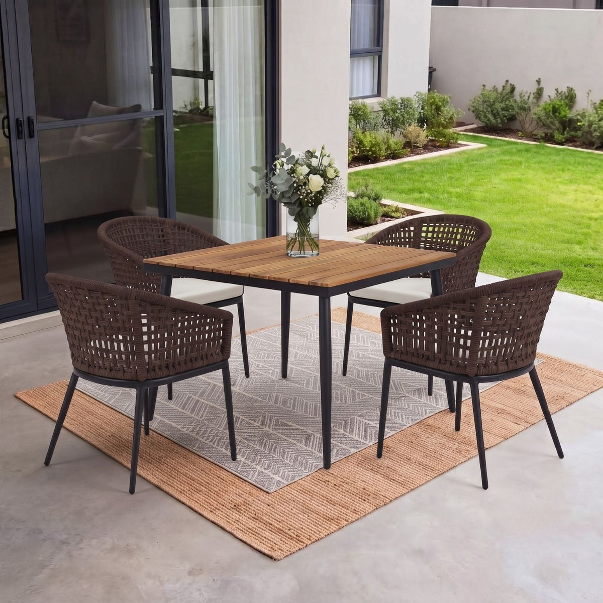 5-Piece Outdoor Patio Dining Set With Wooden Tabletop