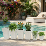 Tall Tapered Set of 6  Outdoor Wicker Planter (White)