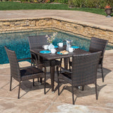 Outdoor All-Weather Resistant Rattan Wicker 5-Piece Dining Set (Dark Brown)