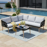 L-Shape 5 Seater Outdoor Patio Rope Conversation Set with Table