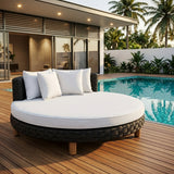 Outdoor All-Weather Rattan Wicker Round Daybed (Black & White)
