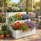 Outdoor 3-Tier Wicker Raised Planter Stand (White)