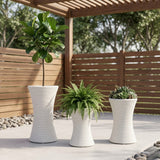Outdoor Hourglass Design Set of 3 Wicker Planters (White)
