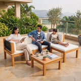 Outdoor Teak Wood & Rope L-Shape Sofa Set (Black & White)