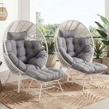 4-Piece Outdoor Wicker Egg Chair Set with Ottomans (White & Grey)